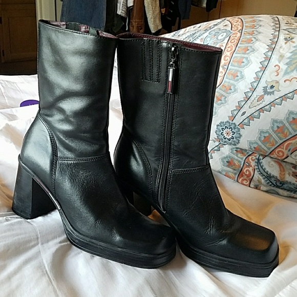 tommy hilfiger black leather boots